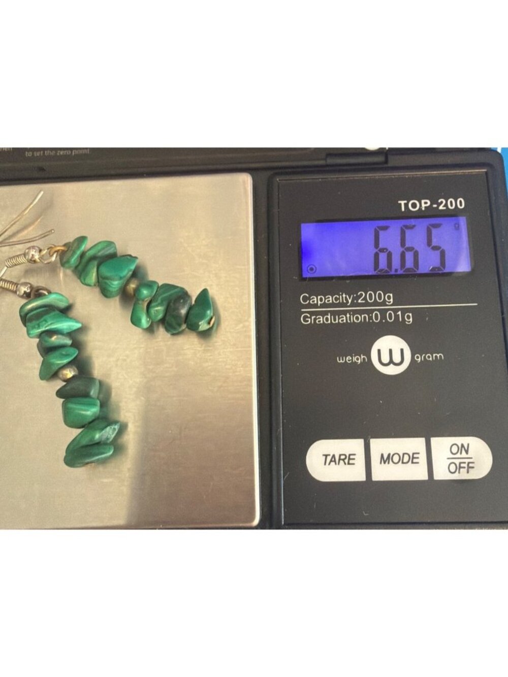 Malachite Chip Beaded Dangle Earrings Silver Tone Hooks 2" Long Natural - Picture 5 of 5
